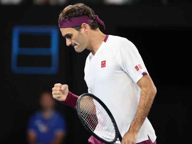 Roger Federer celebrates a point during his rollercoaster four-set win over Marton Fucsovics. 