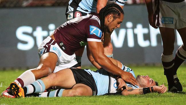 Taupau drew plenty of criticism for this hit on Cronulla’s Jack Bird.