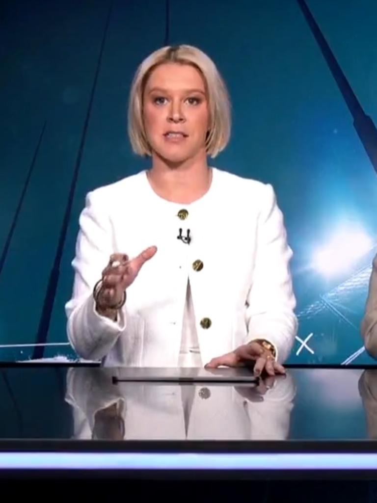 Kate McCarthy was not happy with Aidan Johnson's bump. Credit: Channel 7.