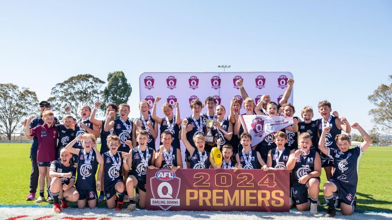 Coolaroo celebrate winning the 2024 under-12 AFL Darling Downs grand final.