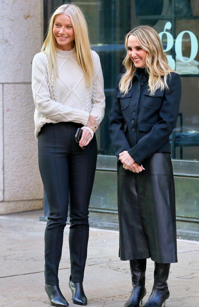 Gwyneth Paltrow and ‘Saturday Night Live’ star Chloe Fineman film a Polestar electric car commercial in New York City. Picture: Splash/Backgrid