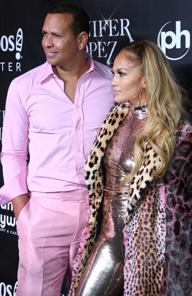 Alex Rodriguez and Jennifer Lopez posed on the black carpet outside Mr Chow at Caesars Palace. Picture: Getty Images for Caesars Entertainment