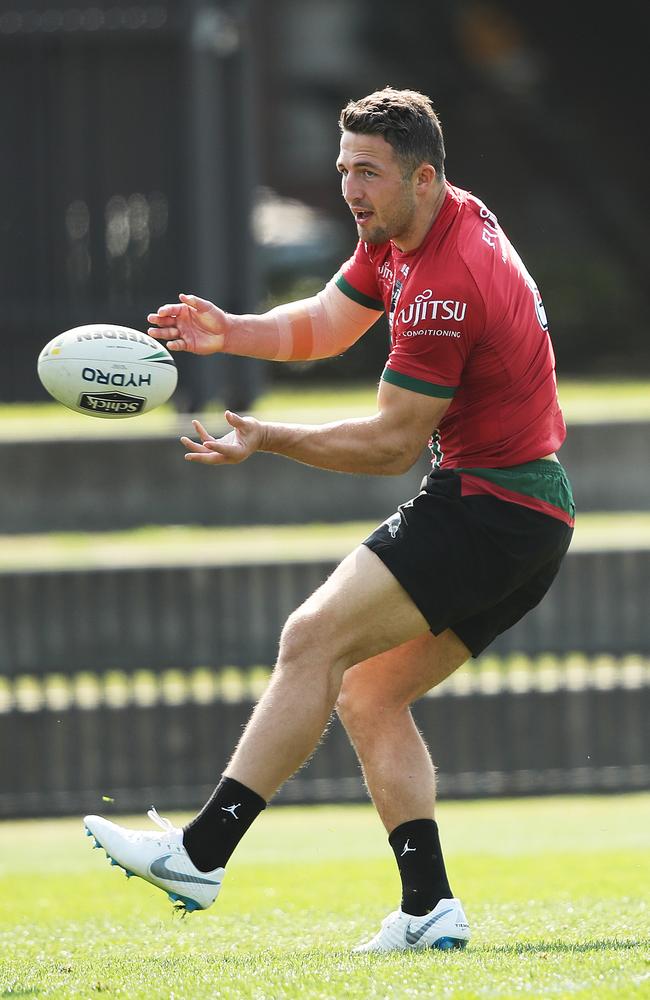 Sam Burgess during Rabbitohs training at Redfern oval ahead of their semi final against the Dragons. Picture. Phil Hillyard