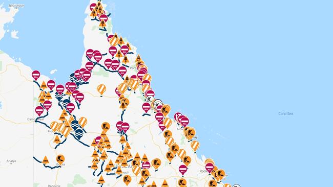 Mass road closures and traffic light outages have been recorded across Far North Queensland following heavy wind from Cyclone Niran. Picture: Qld Traffic