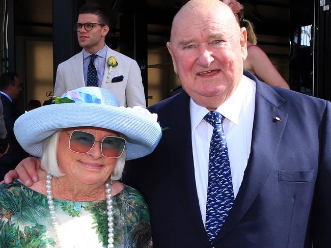 05/11/19  Lindsay Fox with his wife Paula in the Birdcage during the Melbourne Cup at Flemington racecourse. Aaron Francis/The Australian