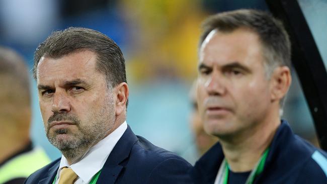 SYDNEY, AUSTRALIA — NOVEMBER 15: Ange Postecoglou, coach of Australia looks on during the 2018 FIFA World Cup Qualifiers Leg 2 match between the Australian Socceroos and Honduras.