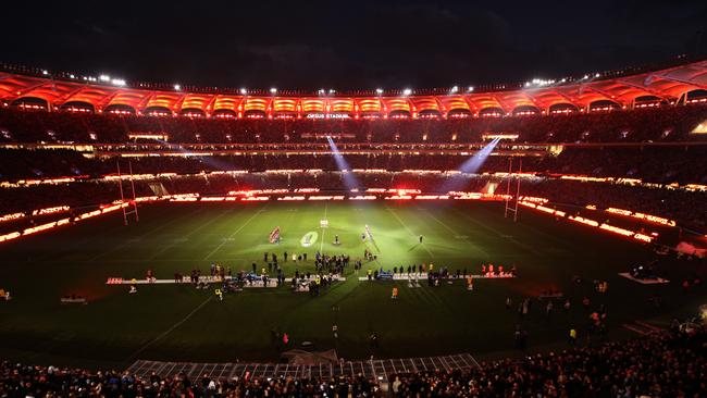 Optus Stadium put on a show for Game 2 of the 2019 State of Origin series. Picture: Richard Wainwright