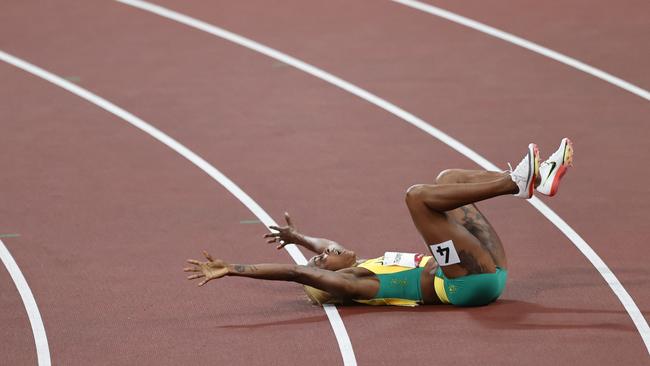 Jamaica’s Elaine Thompson-Herah wins the final of the women’s 100m sprint athletics in Tokyo. Picture: Alex Coppel