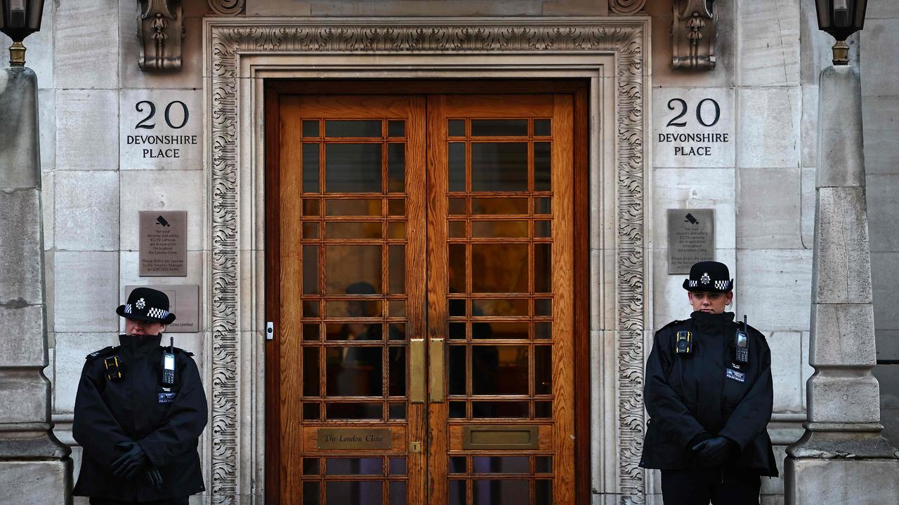 Police officers are guarding Britain's Catherine, Princess of Wales after she underwent surgery. Picture: HENRY NICHOLLS / AFP