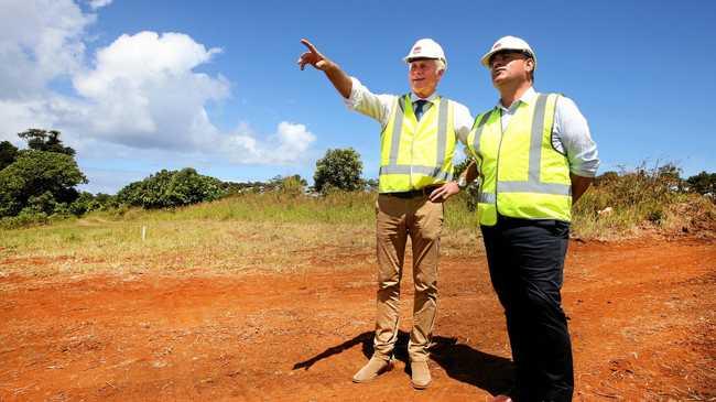 Tweed MP Geoff Provest and NSW Deputy Premier John Barilaro and Member for inspect the new Tweed Valley Hospital site at Cudgen. Picture: Scott Powick Daily News