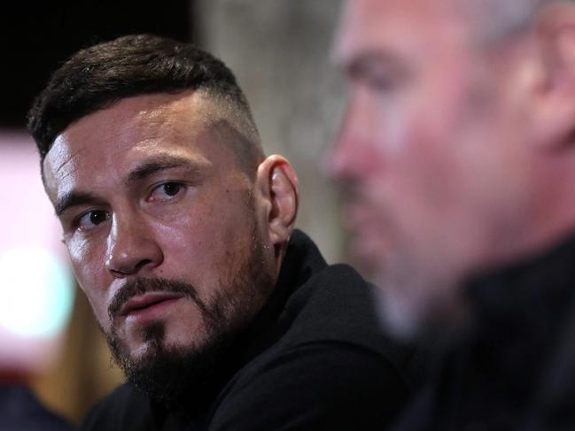 Former New Zealand international Sonny Bill Williams looks on as Toronto Woolfpack coach Brian McDermott sings his praises. Picture: AFP