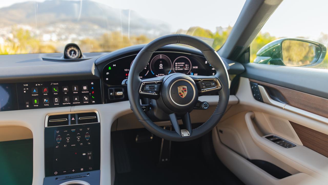 The 16.8 inch curved drive display is an impressive standout feature. Porsche Taycan. Photo: Supplied