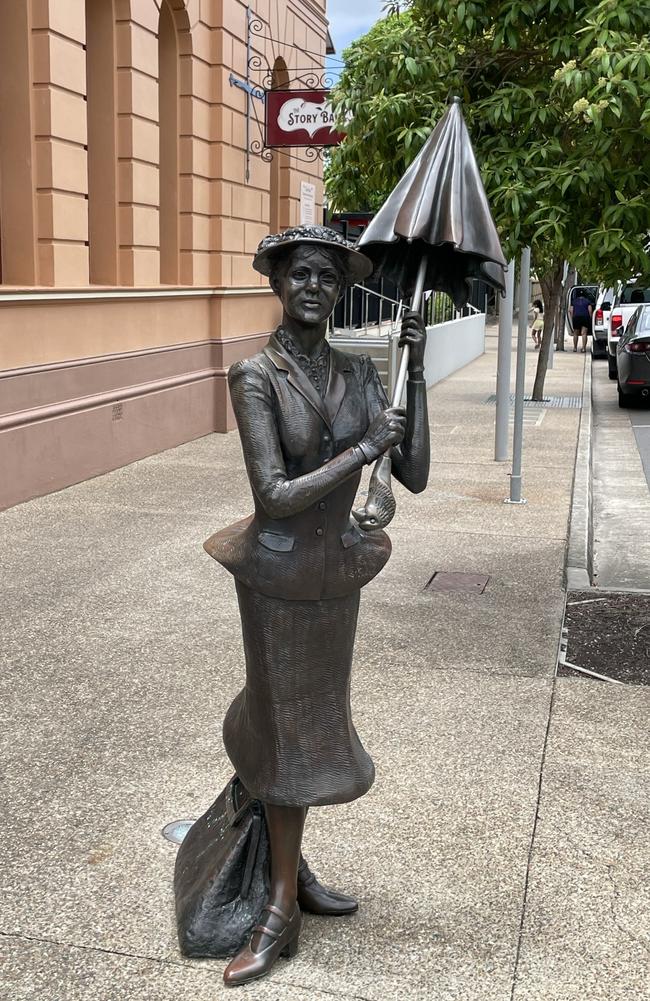 Mary Poppins traffic lights and statue on the corner of Kent and Richmond streets in Maryborough are proud recognition of the Fraser Coast town's link to the famous nanny. PL Travers was born Helen Lyndon Goff in Maryborough in 1899. Picture: Rae Wilson