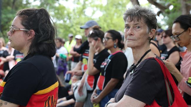 Hundreds of Territorians demonstrated on Invasion Day 2024 by marching from Civic Park through Darwin on Friday, January 26. Picture: Zizi Averill