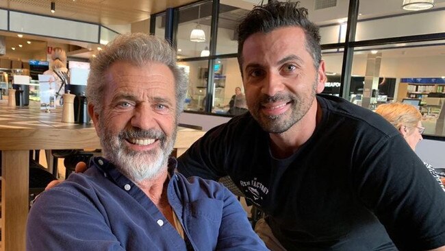 Mel Gibson at The Fish Factory at Morningside today with owner Chris Savva.