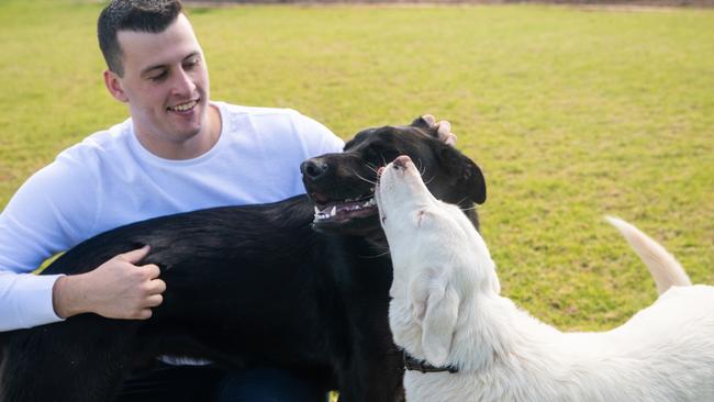Jasper is allergic to dogs but, after getting needles to make himself not allergic he adopted two dogs. Picture: Sarah O'Neill
