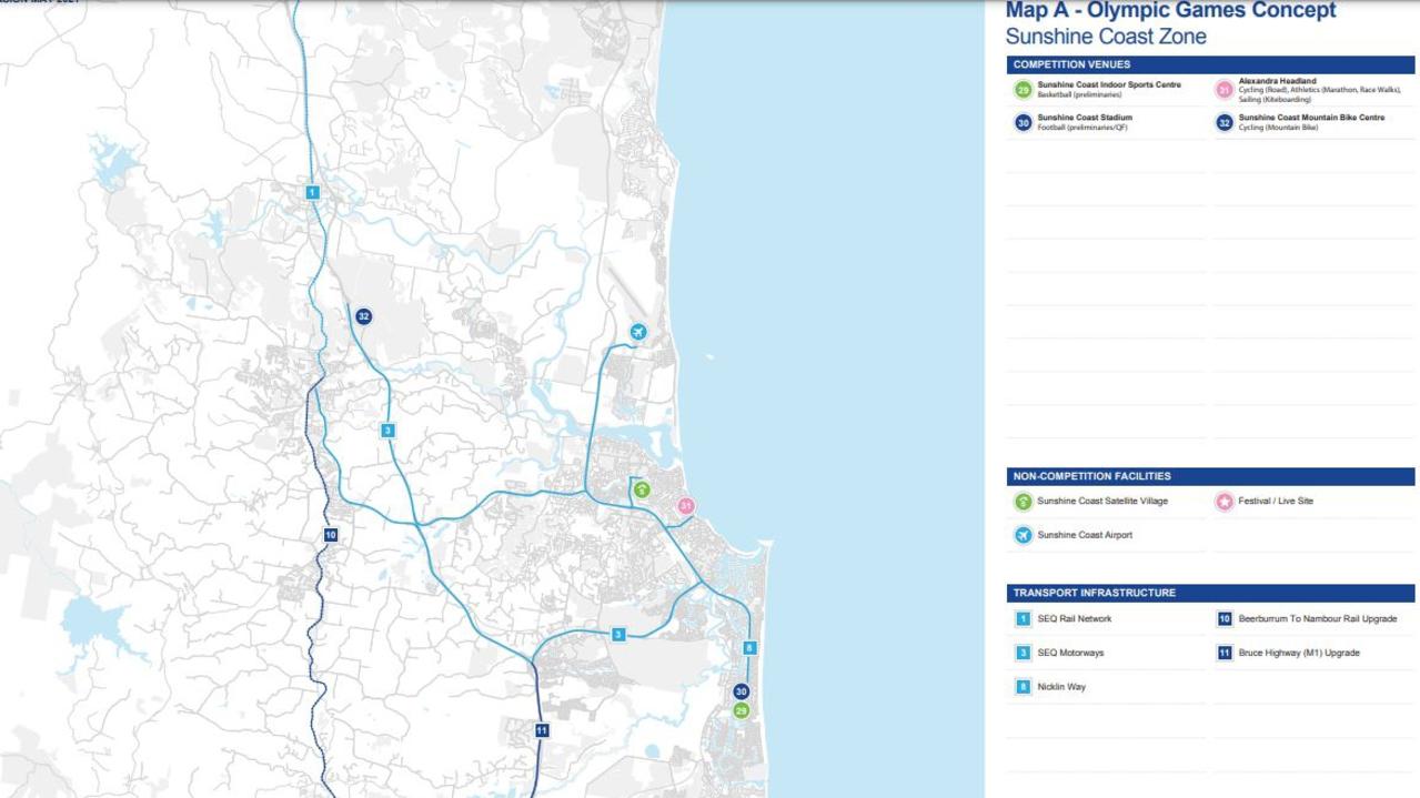 A concept map showing the Coast venues and infrastructure released overnight on Friday.