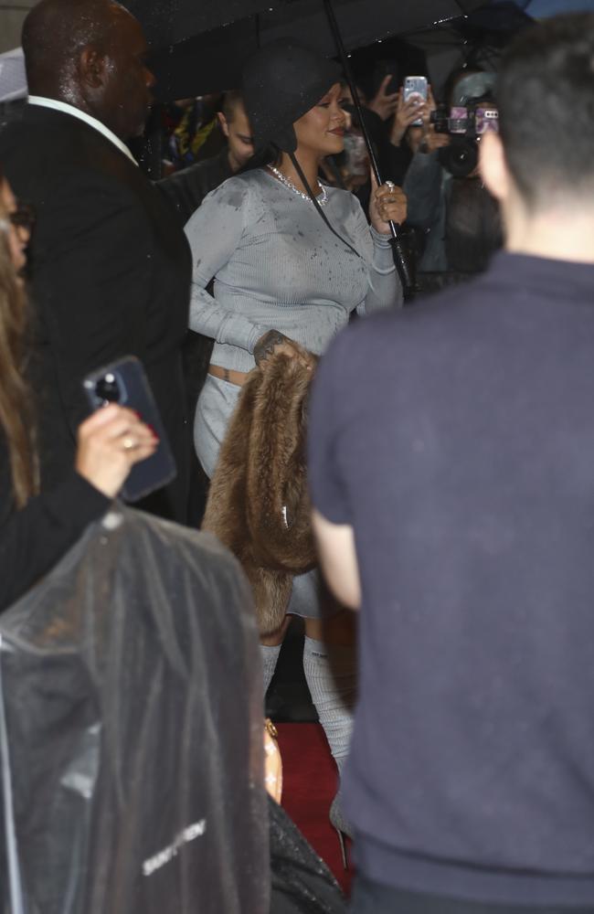 Rihanna departs The Carlyle Hotel before the Met Gala. Picture: Andy Kropa/Invision/AP