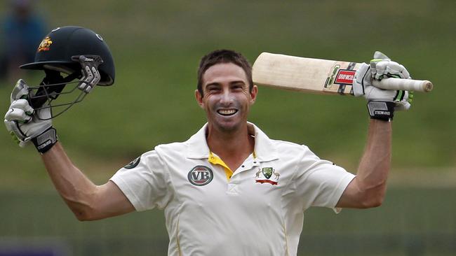 Marsh celebrates his maiden test century during the third day of the second Test against Sri Lanka in 2011.