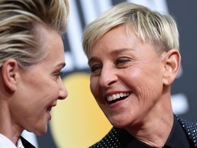 Pictured with her Australian wife, Portia de Rossi, in early 2020. Picture: AFP