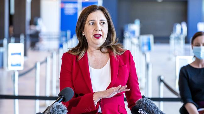 Premier Annastacia Palaszczuk encourages people to head to their local school this weekend to get vaccinated. Picture: Richard Walker