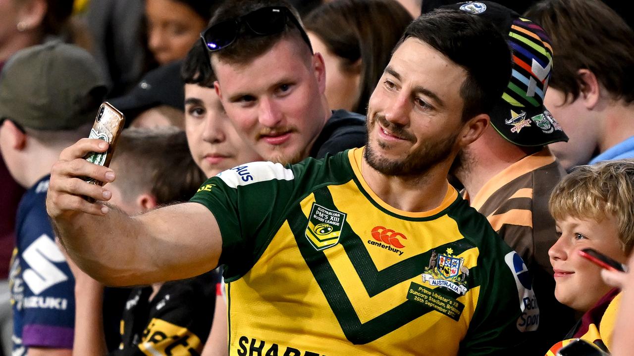 Dragons star Ben Hunt takes a selfie after the PM’s XIII win over PNG. Picture: Bradley Kanaris/Getty Images