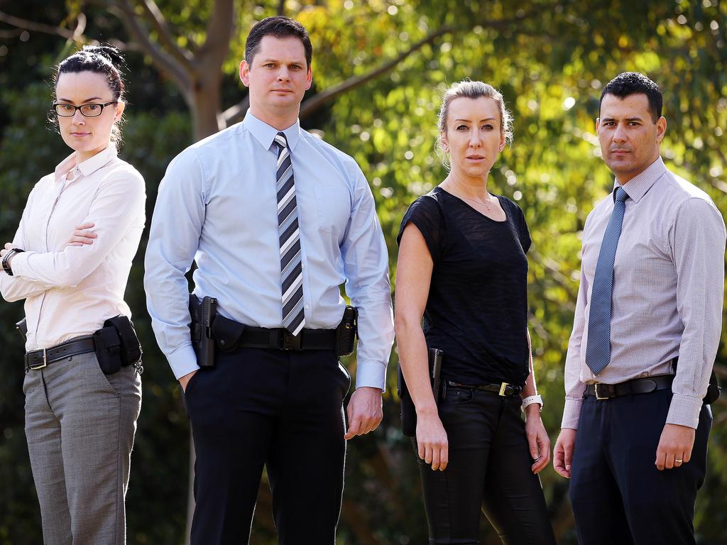 Police officers Kristie Cressy, Ron Knighton, Angy Polic and Rod Ramilo from Operation Elbrus posed for pictures in Surry Hills after busting the Plutis Payroll Tax Office scam.