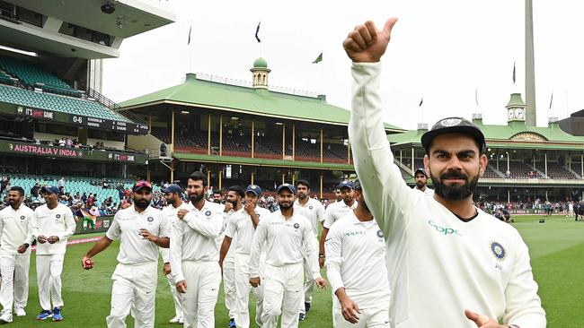 India captain Virat Kohli celebrates his side’s series win at the SCG. Picture: AFP