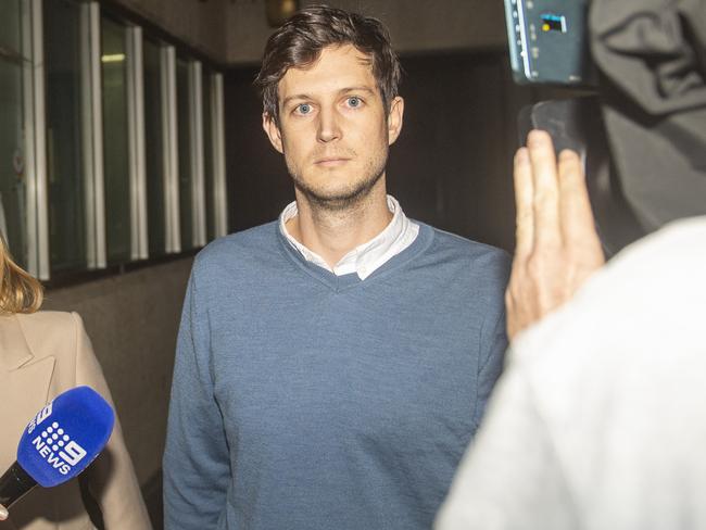 SYDNEY, AUSTRALIA. NewsWire Photos. MAY 15, 2025. Rory Amon, A former NSW MP, who allegedly sexually assaulted a 13-year-old schoolboy in the bathroom of an underground car park continued sending sexually explicit messages  leaves Surry Hills police station after his bail breach. Picture: NewsWire / Jeremy Piper