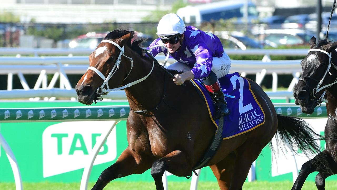 Kiku wins the Magic Millions National Classic to give James McDonald a treble at Eagle Farm. Picture: Grant Peters-Trackside photography