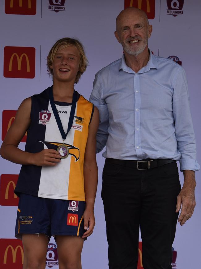 Harry McKenzie of Kawana Park Eagles won the Under 13 Mixed Div 2 best on ground for the SEQJ Sunshine Coast grand finals. Picture: Supplied