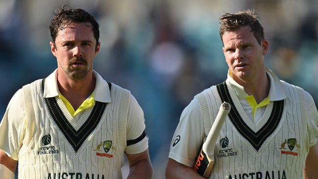 Travis Head credited Steve Smith with allowing him to stay under the radar and score his brutal century on day 1 of the WTC. (Photo by Glyn KIRK / AFP)