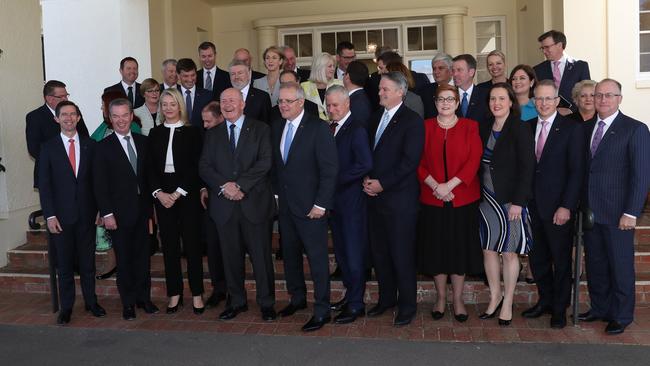 Big crowd: Prime Minister Scott Morrison with his cabinet ministers. Picture: Gary Ramage