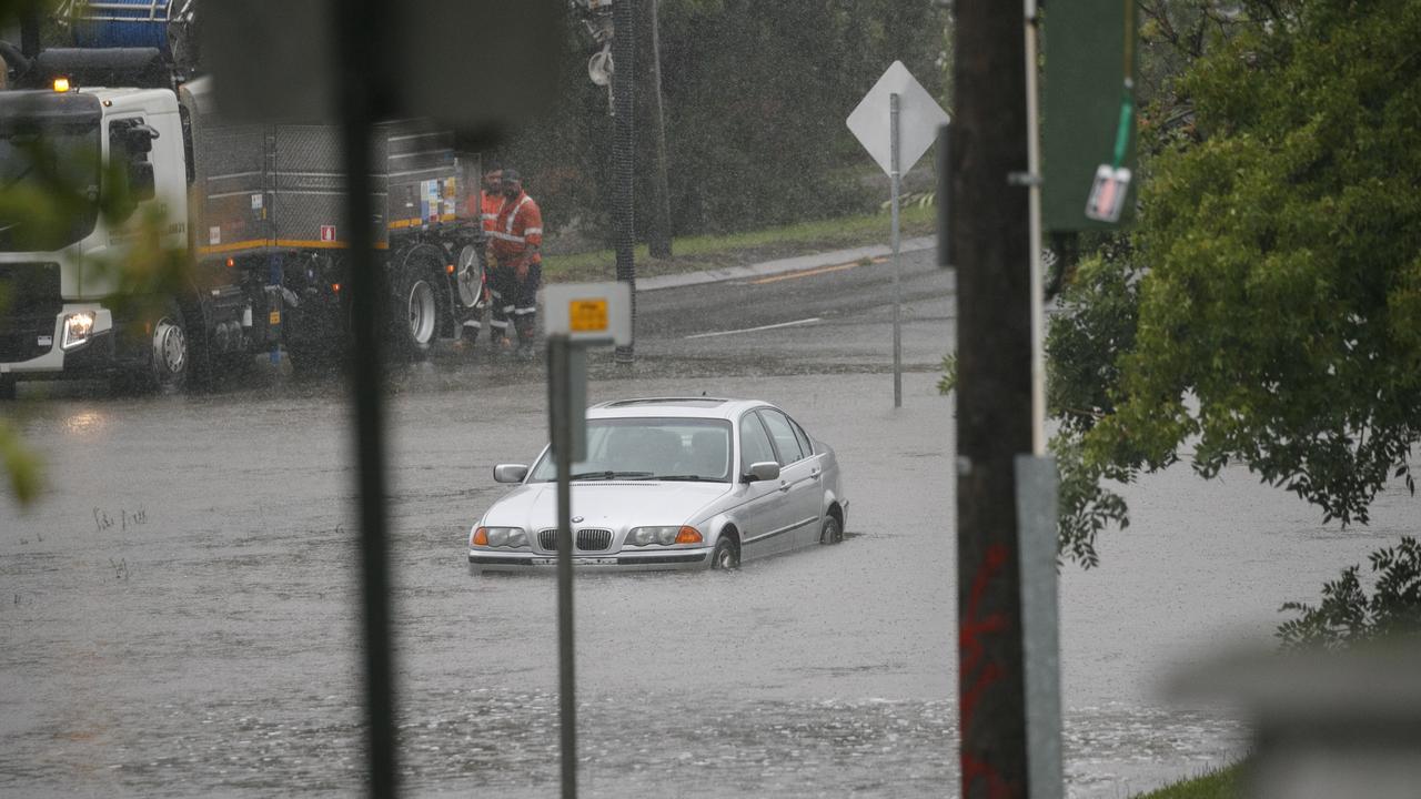 Boundary Rd, Roseville is blocked off south bound due to heavy flooding. Picture: Tim Pascoe