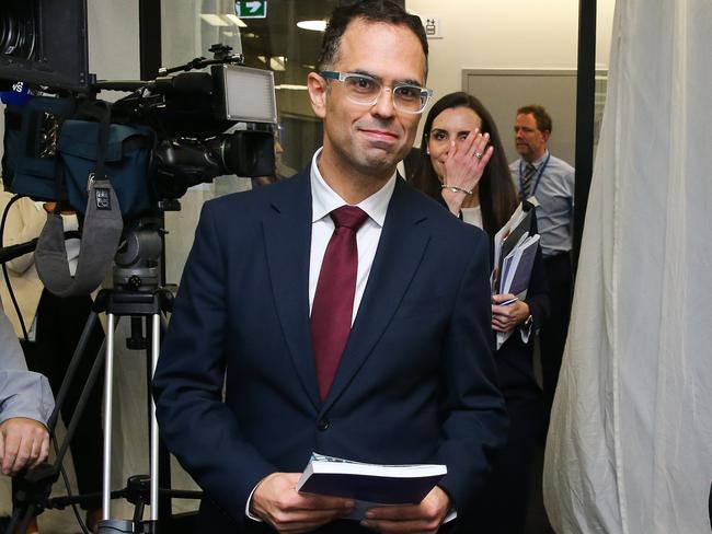 SYDNEY, AUSTRALIA : NewsWire Photos JUNE 18 2024: Treasurer Daniel Mookhey and Minister for Finance Courtney Houssos address the media in a press conference to deliver the NSW Budget 2024-25 budget at Martin Place in Sydney. Picture: Newswire / Gaye Gerard