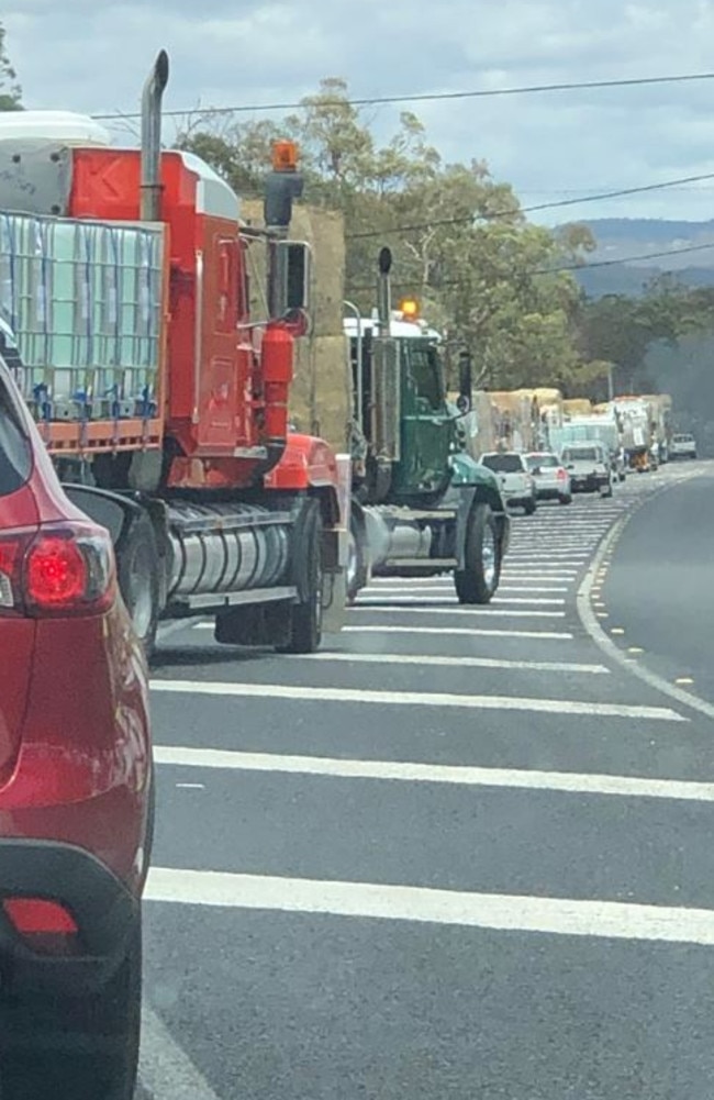 An image of the trucks rolling into Stanthorpe went viral over the weekend. Picture: Charmaine Wilson