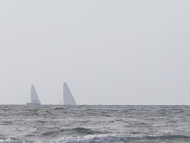 Black Jack and Comanche battle out second and third positions in Storm Bay. Wild Oats XI skippered by Mark Richards claims a 9th line honours victory in the 2018 Sydney to Hobart Yacht Race. The yacht crossed the line in 1d 19hrs 7mins 21secs . Picture: RICHARD JUPE