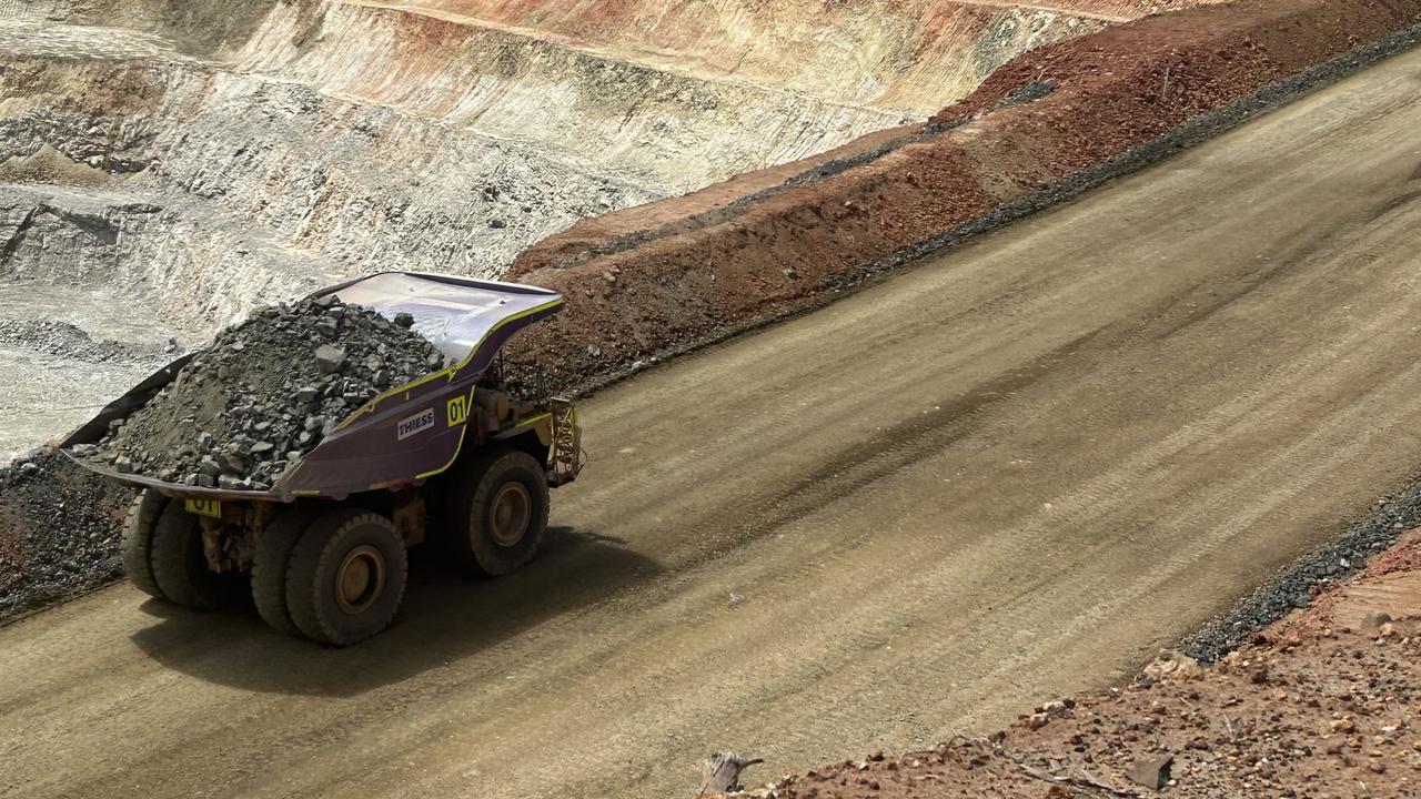 A mining truck at the Covalent lithium mine in Western Australia, owned by Wesfarmers. Picture: Cameron England