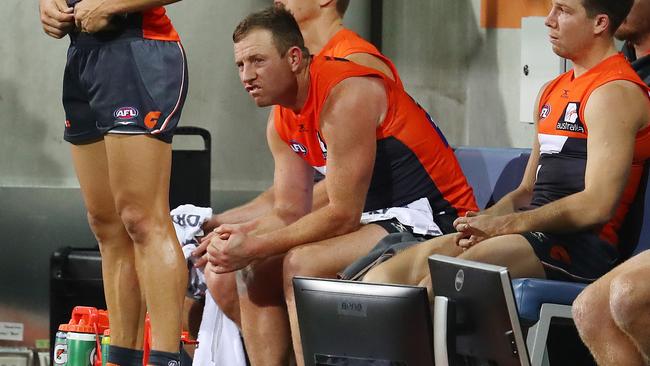 Steve Johnson sits out the Round 23 loss to Geelong. Picture: Michael Klein