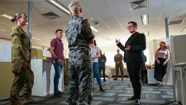 NSW Health contact tracing team director Carolyn Murray with members of her team in St Leonards earlier this year. Picture: Justin Lloyd