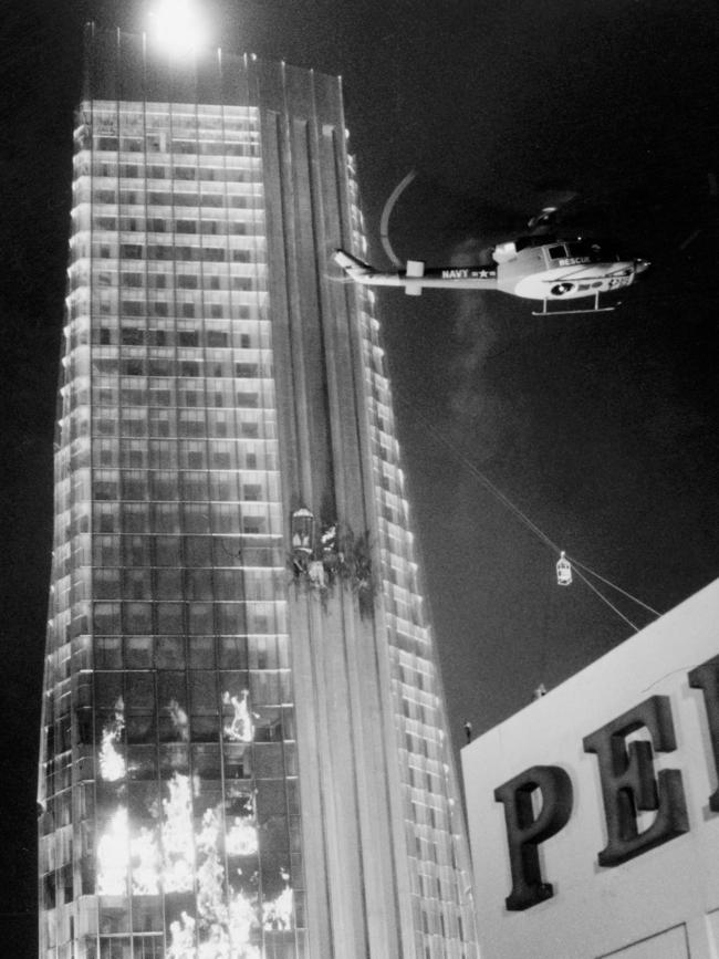 The fictional fire in The Towering Inferno.