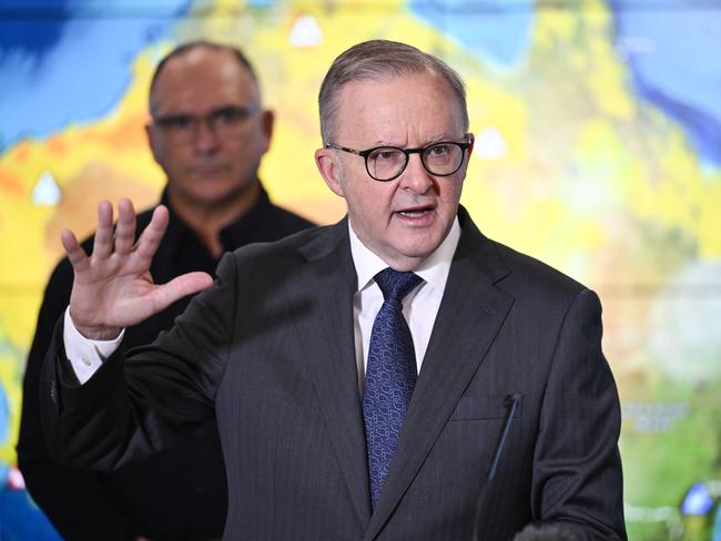 Prime Minister Anthony Albanese said the cyclone slowing was ‘not all good news’. Picture: NewsWire / Martin Ollman