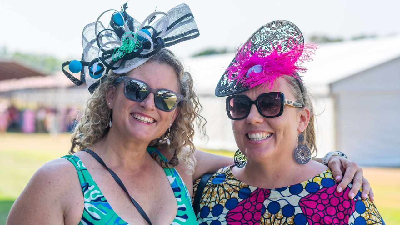 Tina Sullivan and Nicole Kaye at the 2021 Darwin Cup Carnival Bridge Toyota Ladies’ Day. Picture: Che Chorley