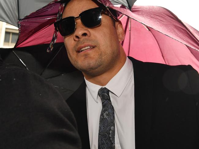 Jarryd Hayne arriving at court before being taken into custody. Picture: Sam Mooy/Getty Images