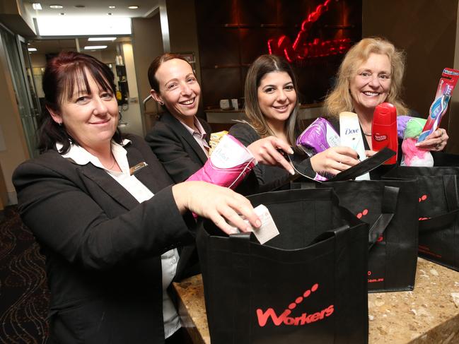 Blacktown Workers Club has supported local womenÕs shelters W.A.S.H. House and Blacktown WomenÕs & Girls Health Centre for a number of years. Pictured (left) is Sandra Cowie, Michelle Seguna, Shakilah Saba and Kay Kelly (Club Pres.)