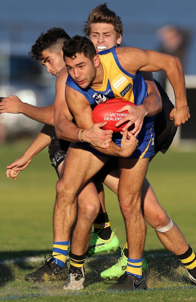 VFL- Williamstown Seagulls v Richmond  Tigers,  Williamstown won  19-11-125 10-10-70,   at Burbank Oval, Williamstown,  Ben Cavarra, 2,     Williamstown Seagulls   &    Tyson Stengle, 44,  Hugh Beasley, 53,     Richmond Tigers, Picture Yuri Kouzmin