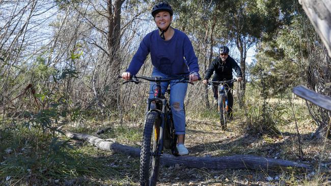 Sylvanna Corlazzoli, 21, from Canada, mountain biking in Jindabyne. Picture: Sean Davey