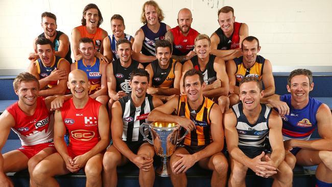 Which of these men will hold the 2016 AFL premiership cup aloft? Picture: George Salpigtidis