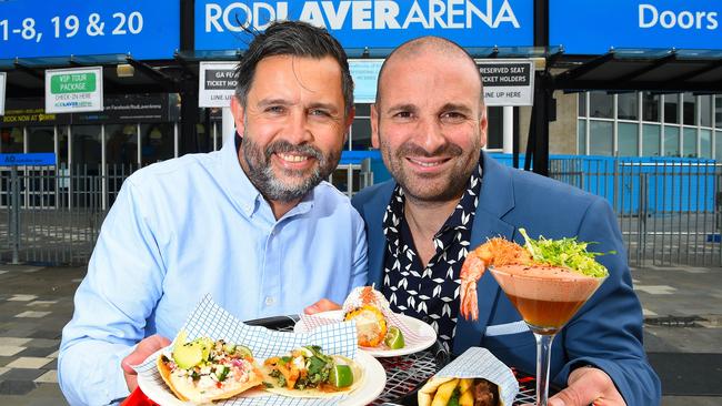 Chefs Matt Lane (Mamasita) and George Calombaris (Gazi and Jimmy Grants) prior to the 2017 Australian Open. Picture: Josie Hayden