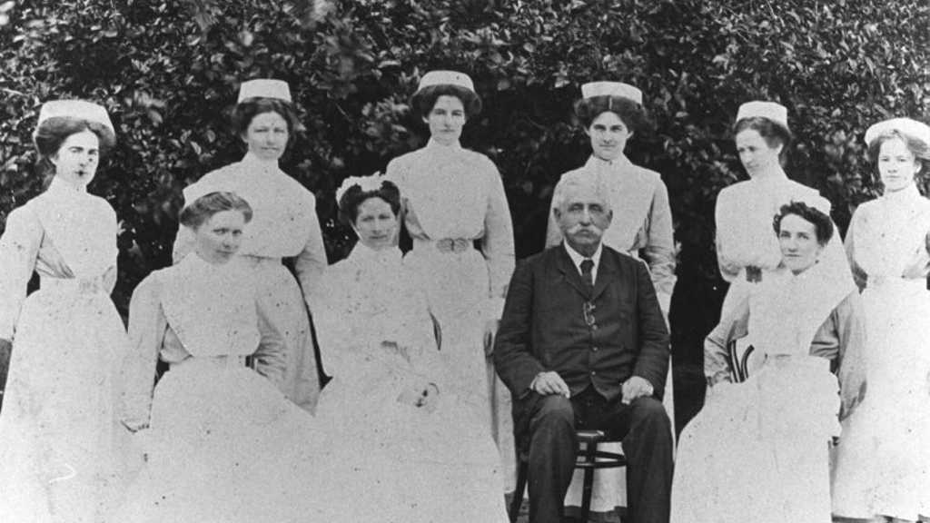 Dr May and nursing staff of Bundaberg Hospital in 1911. Bundaberg Base Hospital complex was opened by the Governor of Queensland, Sir William McGregor on July 9, 1914. The original hospital erected on the site during 1880-81, was little more than a four-room cottage with kitchen and a separate ward for Kanakas. Hospital is located in Bourbong Street, West. Buildings shown have been demolished during major redevelopment in 2009. Picture: Picture Bundaberg